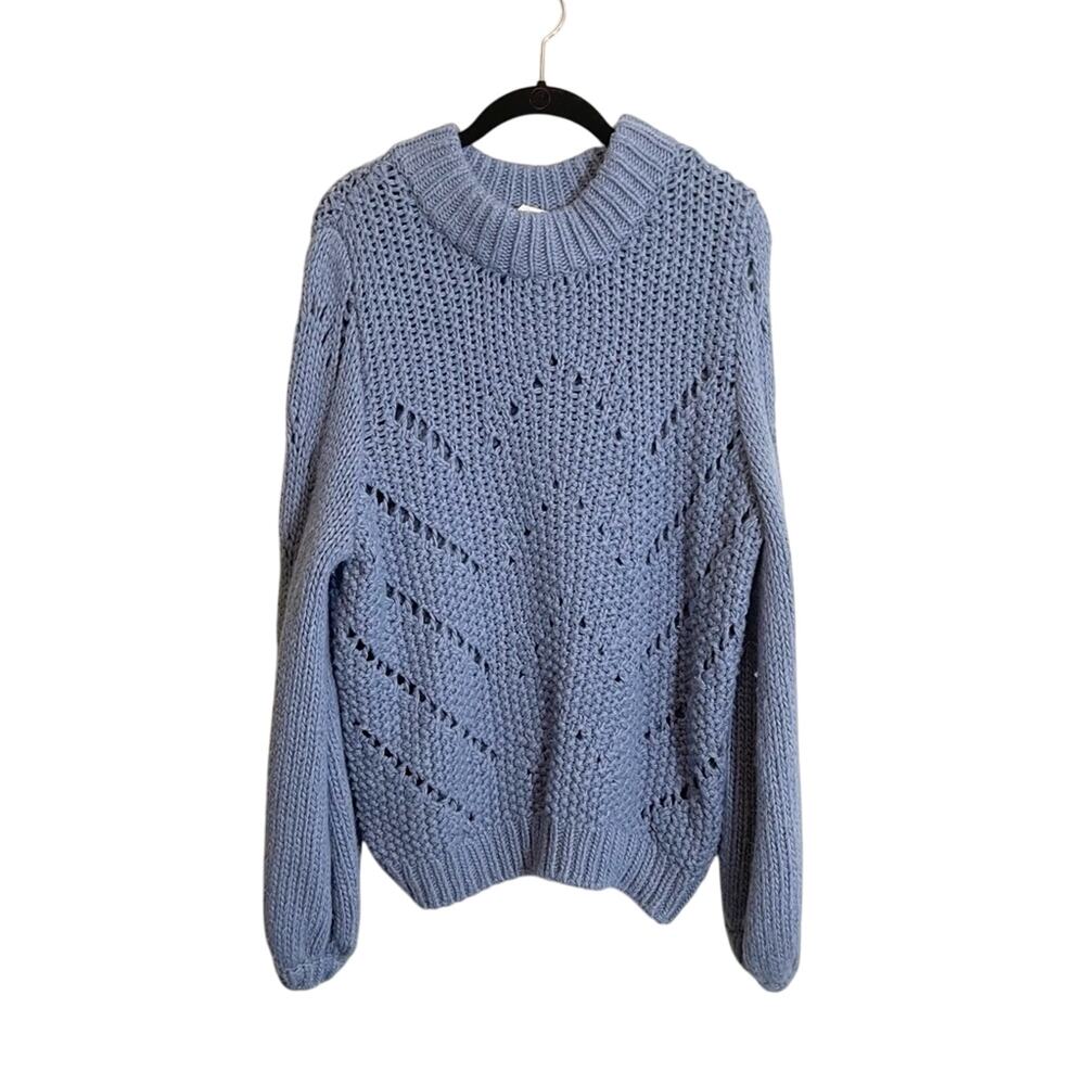 H&M Womens Round Neck Long Sleeve Ribbed Cable Knit Pullover Sweater Blue Large